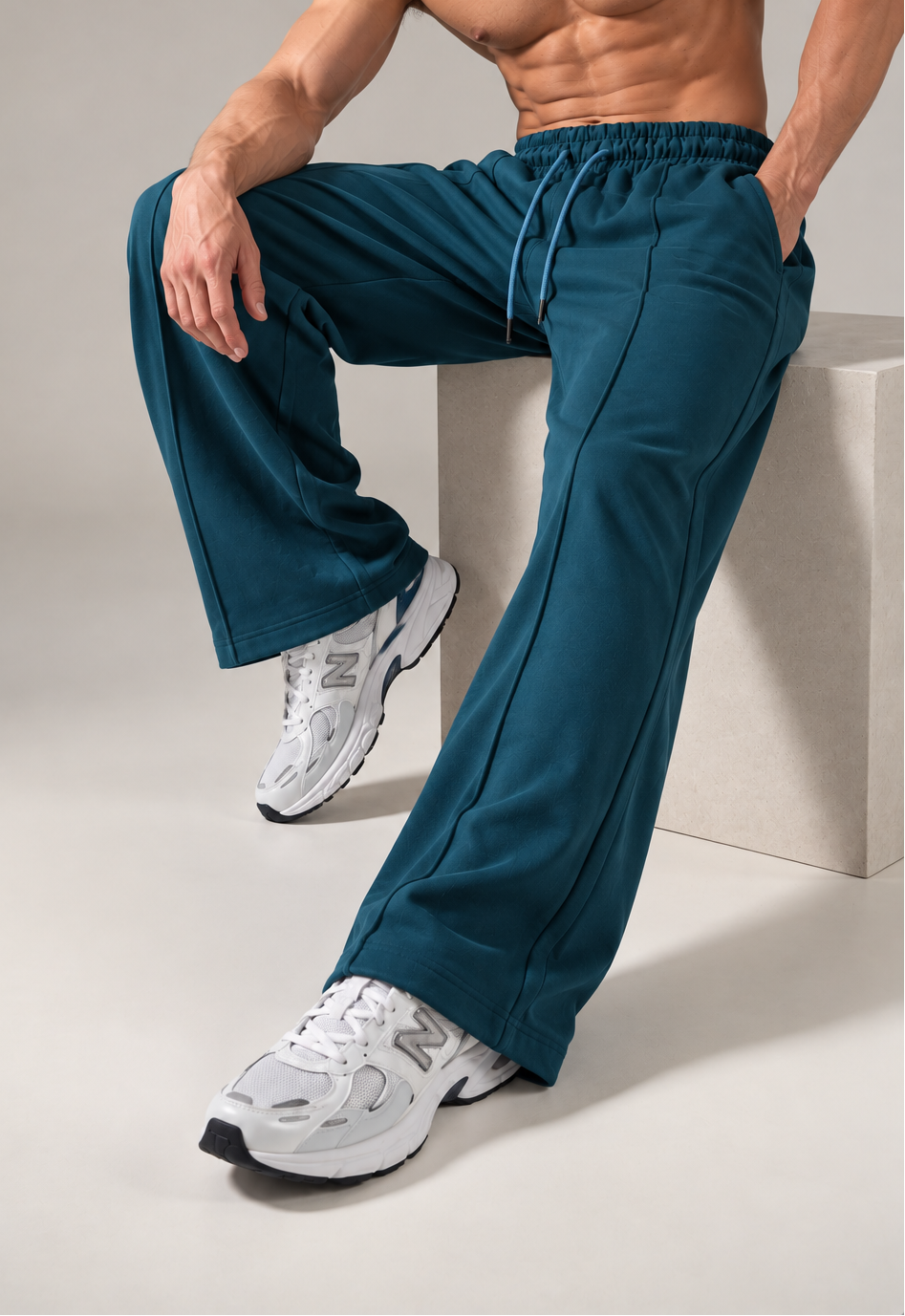 Petrol Blue Wide-Leg Sweatpants
