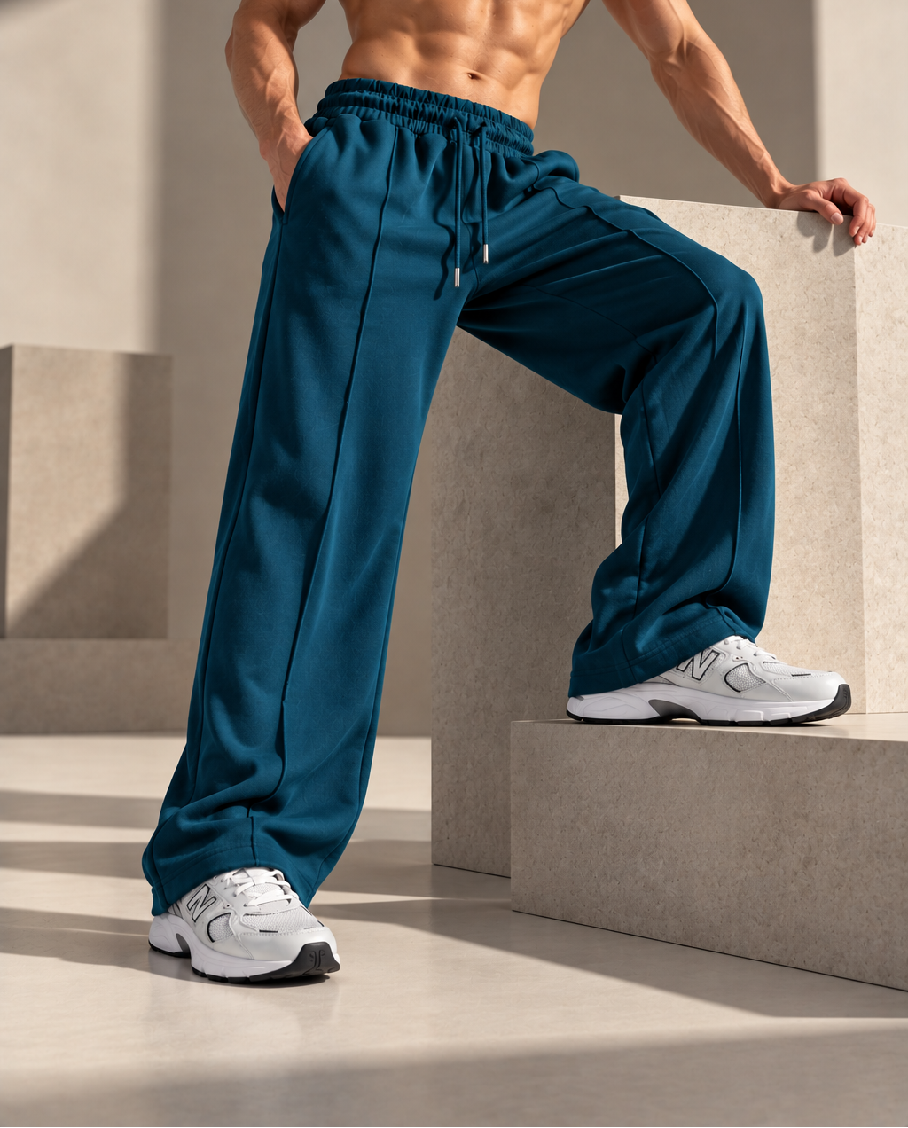Petrol Blue Wide-Leg Sweatpants